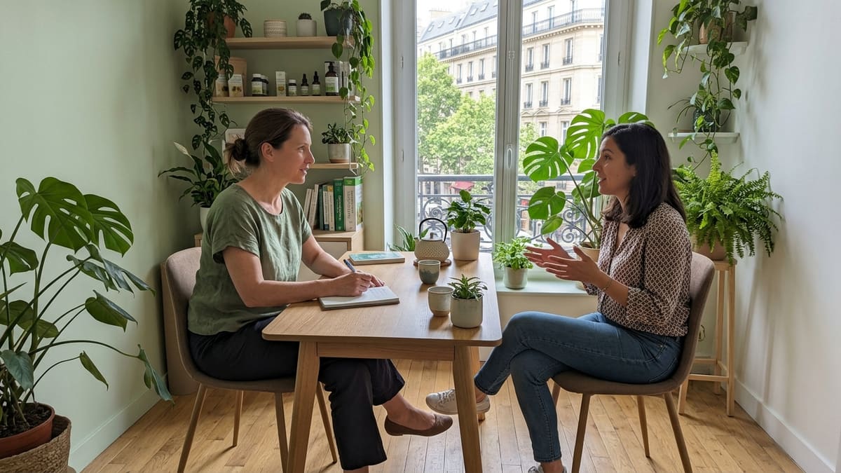 Consultation de naturopathie à Paris, échanges entre praticien et patient